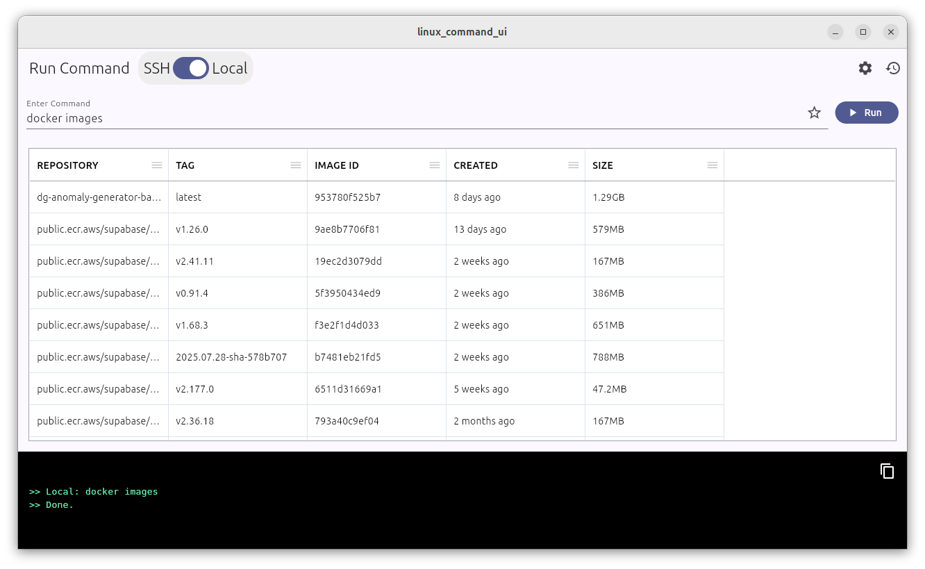 docker imagesコマンドの実行画面